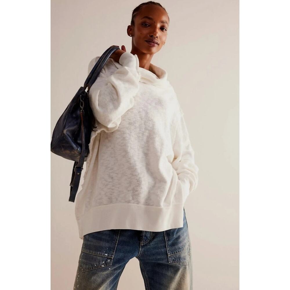 We The Free Camden Slouchy Cowl Neck Sweatshirt Cream Size XS